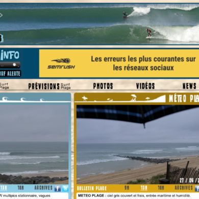 Capture d'écran de la page d'accueil du site Lacanau Surf Info spécialisé dans le reporting vidéo des conditions de surf